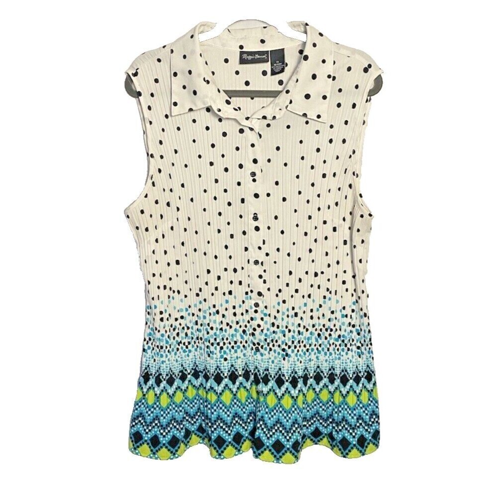 Maggie Barnes Blouse Womens Plus 1X Stretch Pleated Sleeveless Button Shirt Top